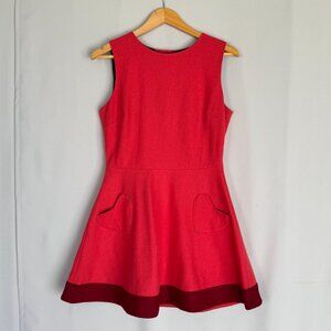 Nishe Red Wool Blend Heart Pockets & Button Sleeveless Skater Mini Dress Size 6